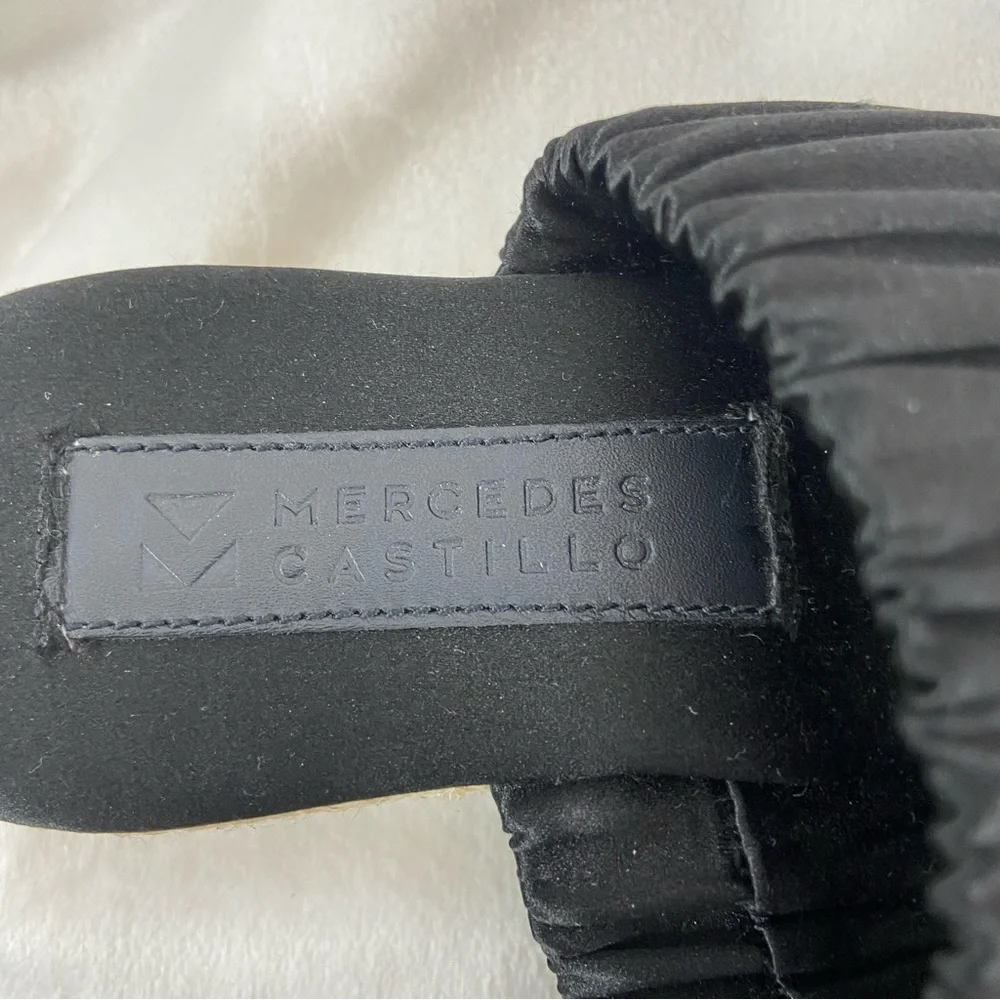 Mercedes Castillo black Satin scrunch Espadrilles platform sandals. Size 7